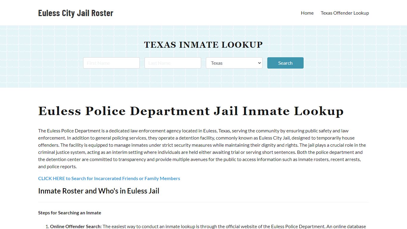 Euless Police Department & City Jail, TX Inmate Roster, Arrests, Mugshots