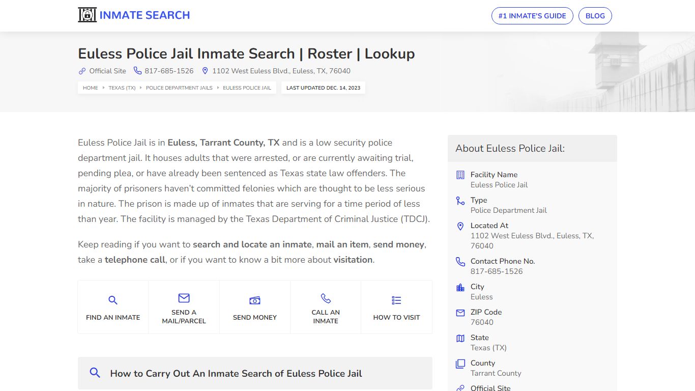 Euless Police Jail Inmate Search | Roster | Lookup